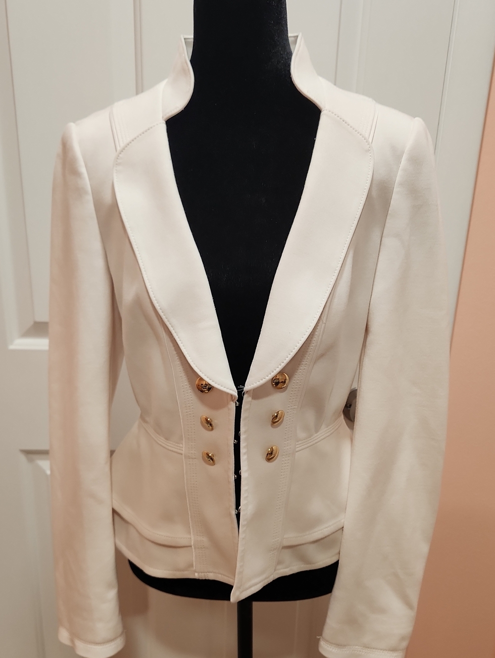White House Black Market Cream Double-Breasted Blazer with Gold Buttons